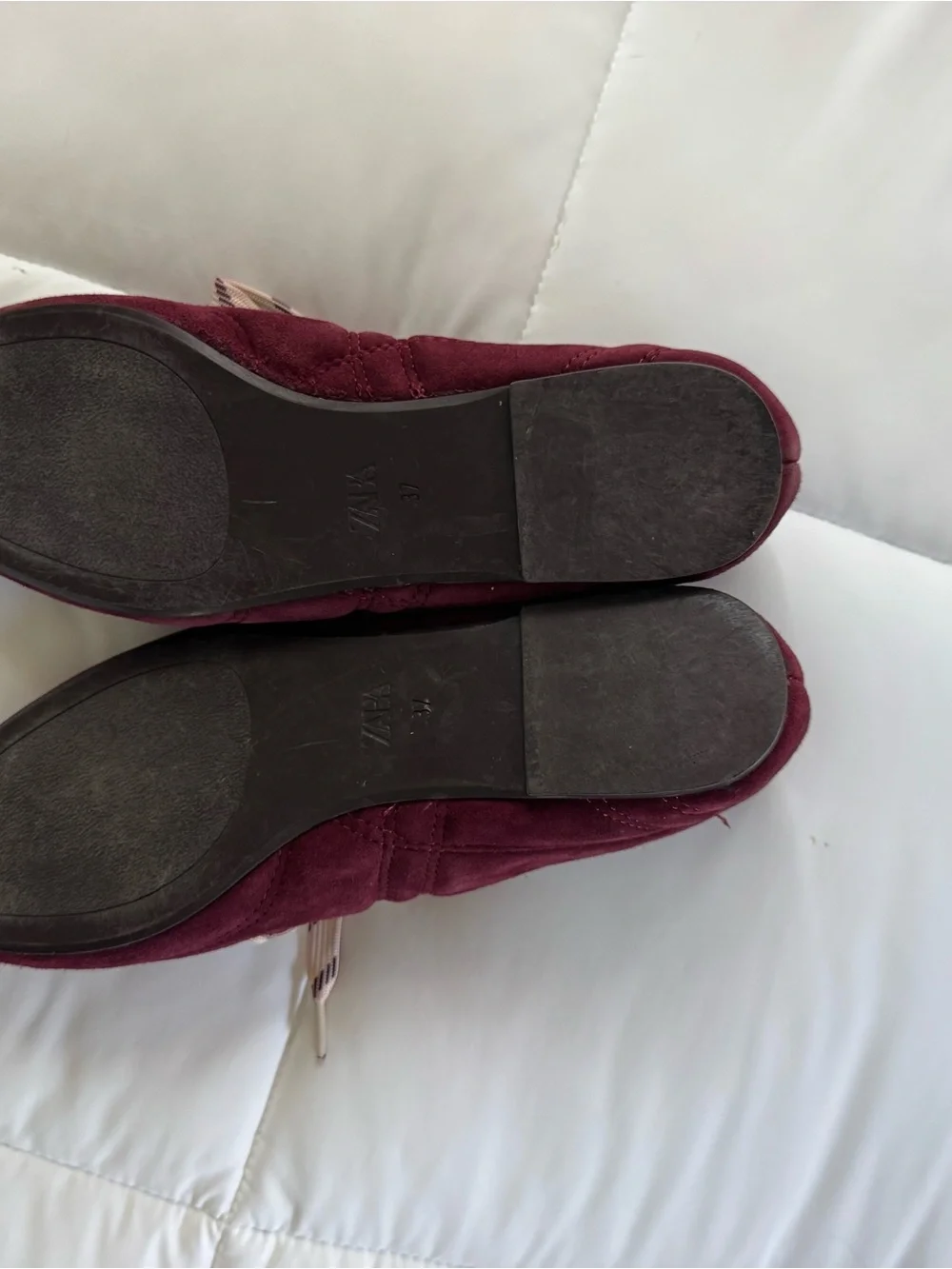 Zara Burgundy faux Suede Ballet Flat with Striped Bow